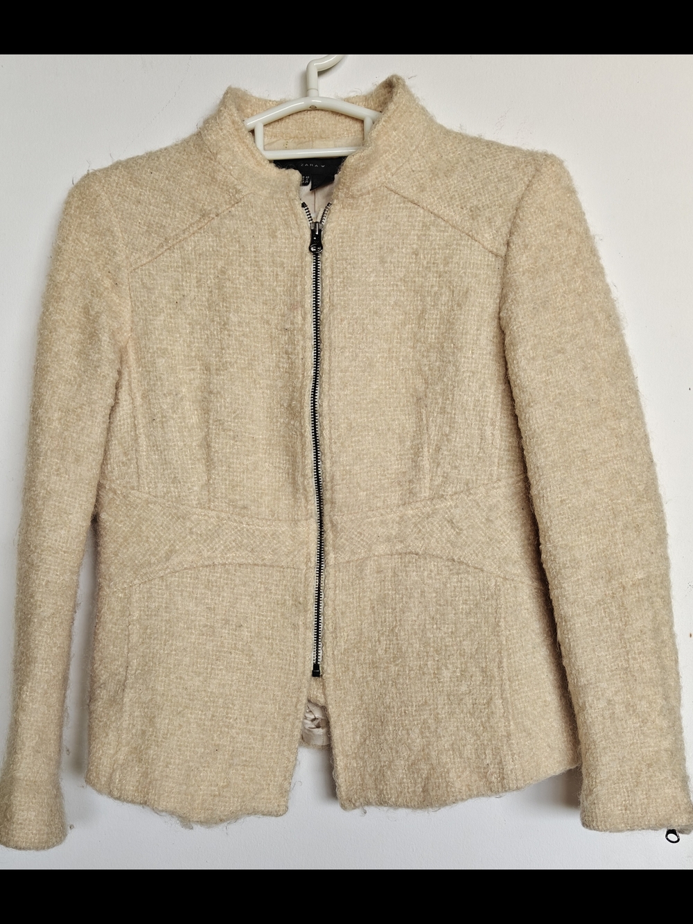 Zara Cream Teddy Zip-Front Jacket